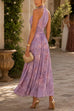 Febedress Sleeveless Waisted Floral Print Flowy Maxi Dress