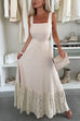 Square Neck Pocketed Lace Splice Maxi Cami Dress