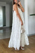 Febedress V Neck Sleeveless Flower Applique Ruffle Maxi Dress