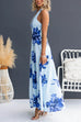 Halter V Neck Back Lace-up Waisted Floral Print Maxi Dress
