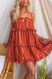 Adjustable strap Bow Detail Striped Ruffle Mini Dress