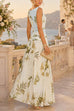 Febedress Boat Neck Sleeveless Floral Print Flowy Maxi Dress