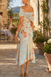 Febedress Off Shoulder Floral Print Irregular Hem Midi Dress