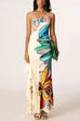 One Shoulder Sleeveless Floral Print Ruffle Hem Maxi Dress