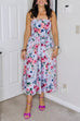 Strapless Tube Back Lace-up Floral Print Midi Dress