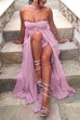 Febedress Sleeveless Open Back Ruffle Trim Slit Maxi Dress