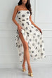 Febedress Strapless Polka Dot Mesh Ruffle Hem Maxi Dress