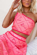 One Shoulder Printed Ric Rac Trim Crop Top