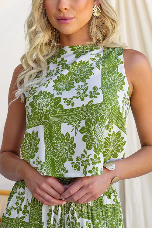 Sleeveless Buttons Detail Floral Print Top