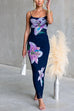Adjustable Strap Floral Print Bodycon Maxi Dress