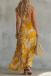Febedress Spaghetti Strap V Neck Printed Chiffon Maxi Dress