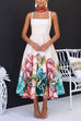 Square Neck Sleeveless Floral Print Midi Dress
