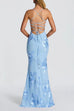 Febedress Backless Lace-up Corset Flower Embroidery Maxi Cami Dress