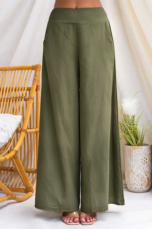 Elastic Waist Pocketed Wide Leg Pants