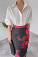 Lapel Short Sleeves Button Up Flower Detail Shirt