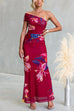 Asymmetrical Shoulder Floral Print Bodycon Maxi Dress