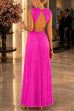 Febedress Crewneck Sleeveless Open Back Pleated Maxi Dress