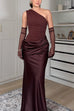 Febedress One Shoulder Sleeveless Ruched Patchwork Satin Maxi Dress