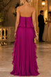 Febedress Strapless Tube Ruffle Hem Pleated Maxi Dress