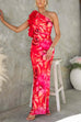 Febedress Ruffle One Shoulder Floral Print Bodycon Maxi Dress