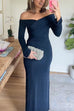 Off Shoulder Long Sleeves Ruched Solid Maxi Dress
