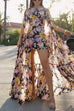 Boat Neck Floral Print High Low Hem Maxi Dress