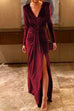 Febedress Deep V Neck Slit Ruched Velvet Party Dress(5 Colors Available)