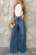 High Waist One Button Pocketed Wide Leg Pants