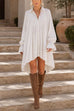 Febedress Lapel Bell Long Sleeves High Low Hem Shirt Dress