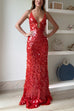 Febedress Spaghetti Strap V Neck Glitter Sequin Maxi Party Dress