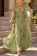 Febedress V Neck Puff Long Sleeves Floral Print Maxi Dress
