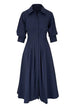 Lapel Button Up Solid Midi Shirt Dress