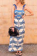 Febedress Tie Shoulder Cut Out Waist Printed Maxi Dress