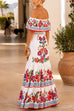 Febedress Off Shoulder Floral Print Ruffle Maxi Dress