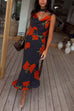 Febedress Cowl Neck Backless Floral Print Maxi Dress with Scarf