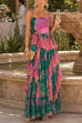 Spaghetti Strap High Waist Printed Ruffle Maxi Dress