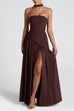 Febedress Strapless Back Lace-up High Slit Splice Maxi Dress