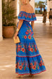 Febedress Off Shoulder Bow Waist Floral Print Ruffle Maxi Dress