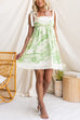 Febedress Bow Shoulder Sleeveless High Waist Floral Print Mini Dress