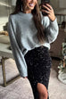 Crewneck Rhinestone Embellished Pullover Sweater