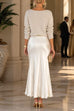 Febedress V Neck Drop Shoulder Sweater and Satin Maxi Cami Dress Set