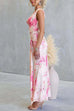 Cowl Neck Criss Cross Backless Floral Print Knot Waist Maxi Dress