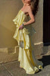 Febedress Adjustable Strap Ruffle Layered Satin Maxi Dress