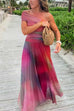 Off Shoulder Sunset Gradient Pleated Maxi Dress