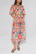 High Rise Floral Print Midi Skirt