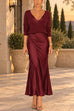 Febedress V Neck Drop Shoulder Sweater and Satin Maxi Cami Dress Set (B)
