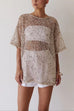Round Neck Half Sleeves Crochet Hollow Out Sequin Top
