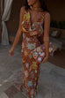 Febedress Cowl Neck Open Back Printed Maxi Dress with Scarf