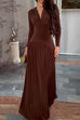 Febedress V Neck Long Sleeves Waisted Velvet Maxi Dress