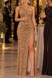 Febedress One Shoulder Ruched Sequin Velvet High Slit Maxi Dress (B)